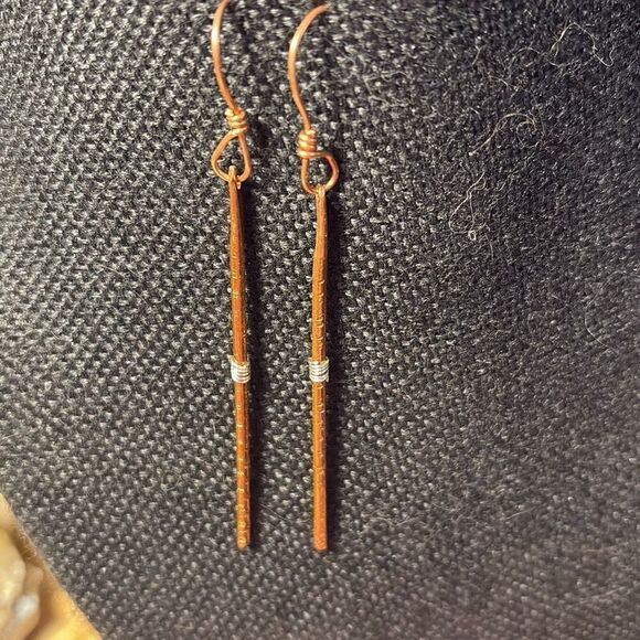 Copper Dangle Earrings, Copper and Silver, NEW, Handmade, 3.25” - Picture 1 of 3